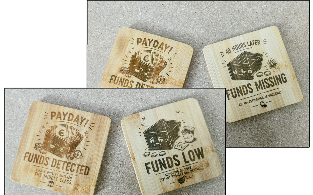 Payday 2-Pack Coaster Set — Funny Bamboo Coasters
