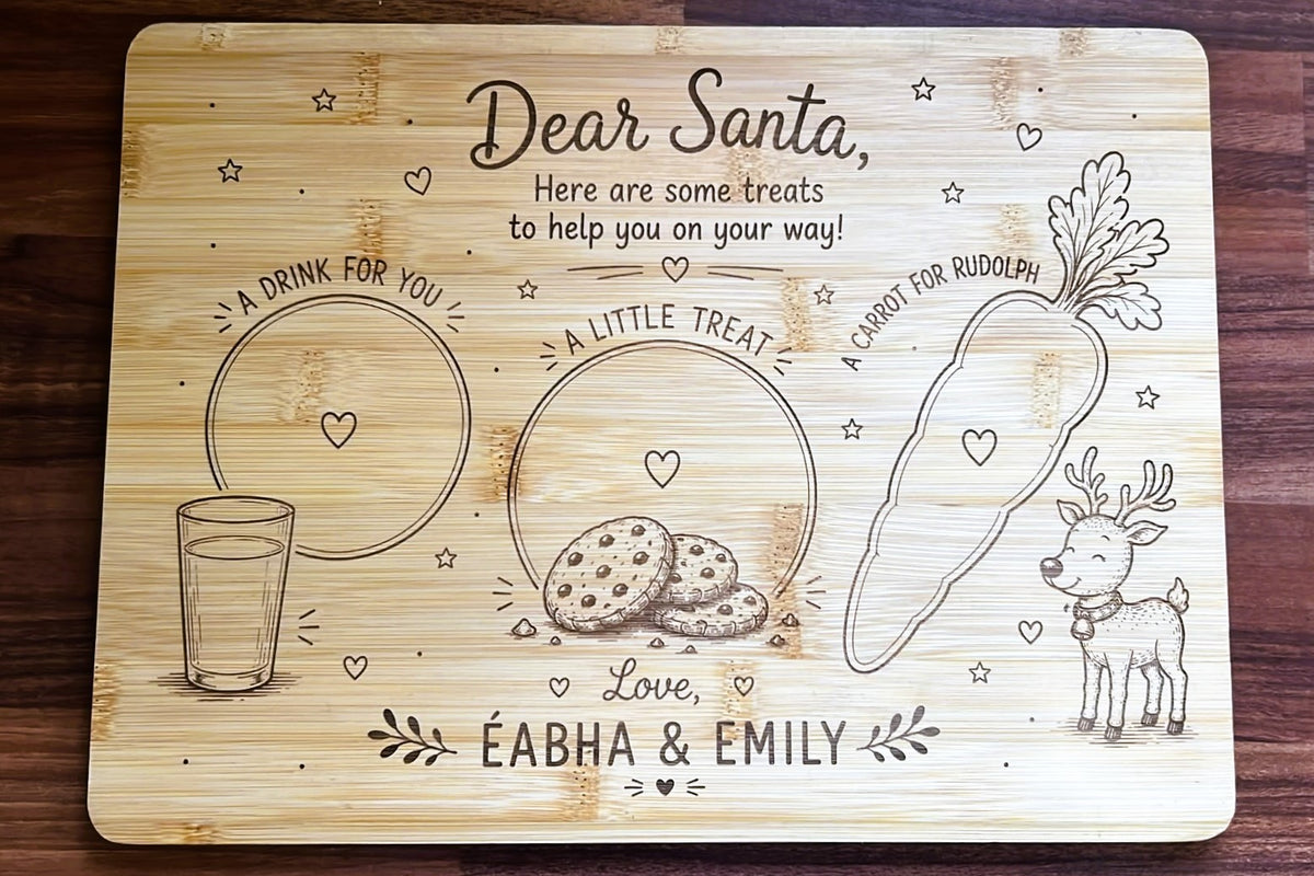 Personalised Santa treat board laser engraved bamboo – Éabha & Emily
