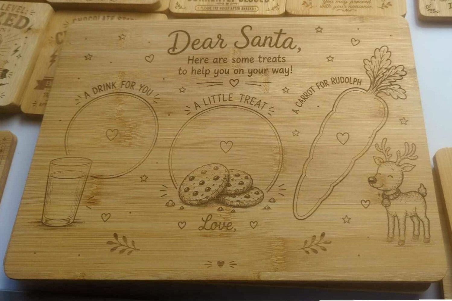 Blank Santa treat board laser engraved bamboo – unpersonalised