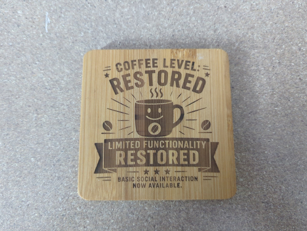 Coffee Level Coaster — Double-Sided Funny Bamboo Coaster