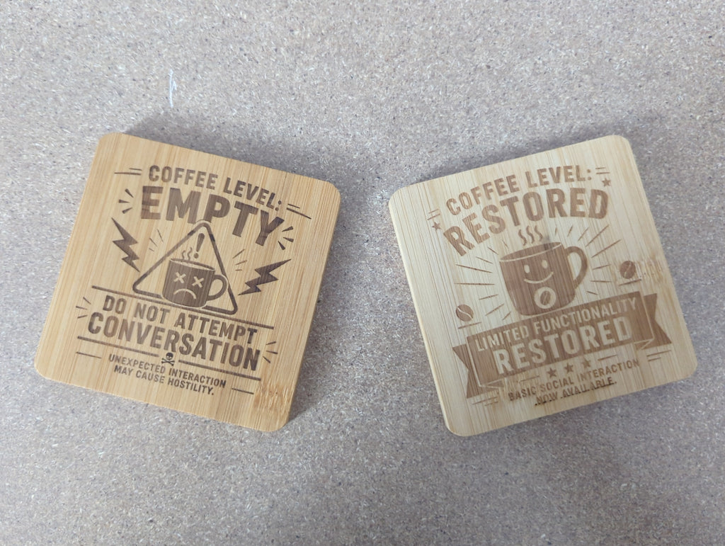 Coffee Level Coaster — Double-Sided Funny Bamboo Coaster