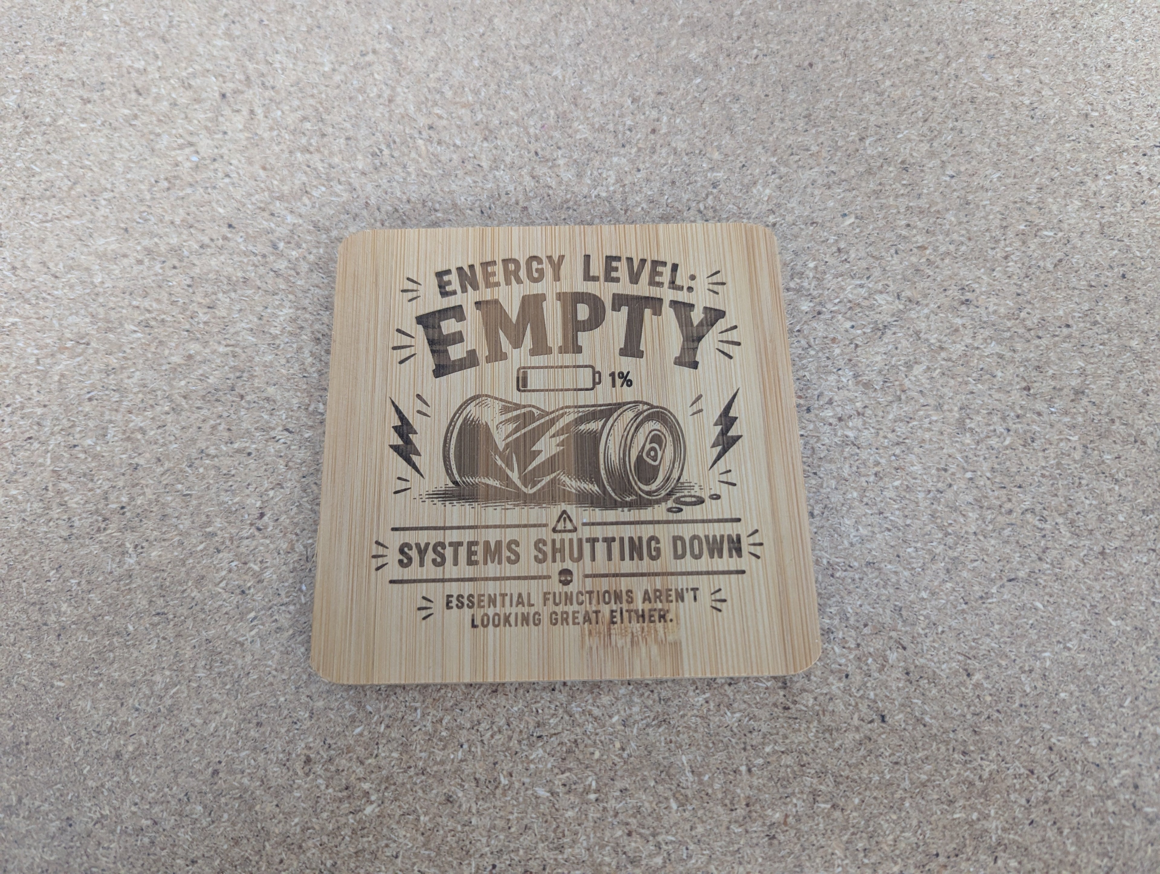 Energy Level Coaster — Double-Sided Funny Bamboo Coaster
