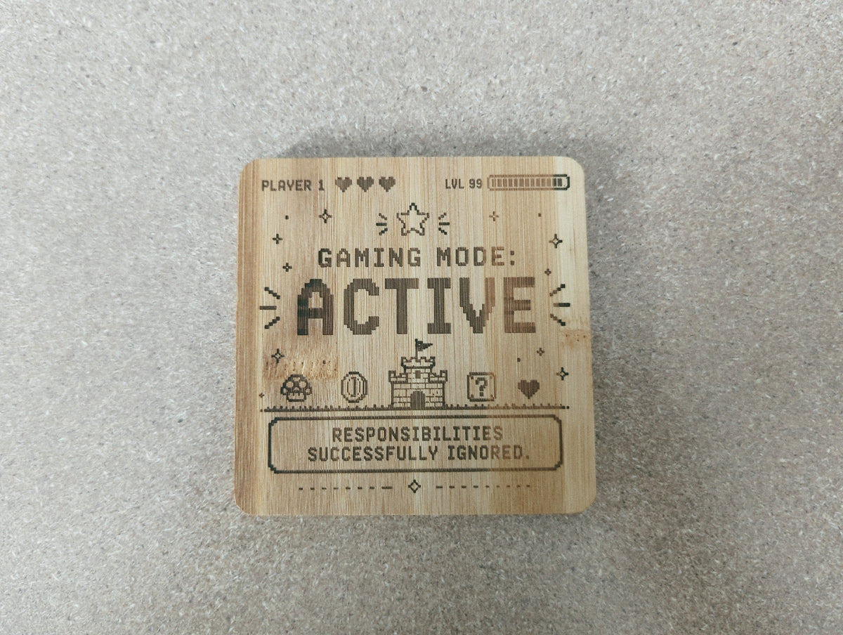 Gaming Status Coaster — Double-Sided Funny Bamboo Coaster