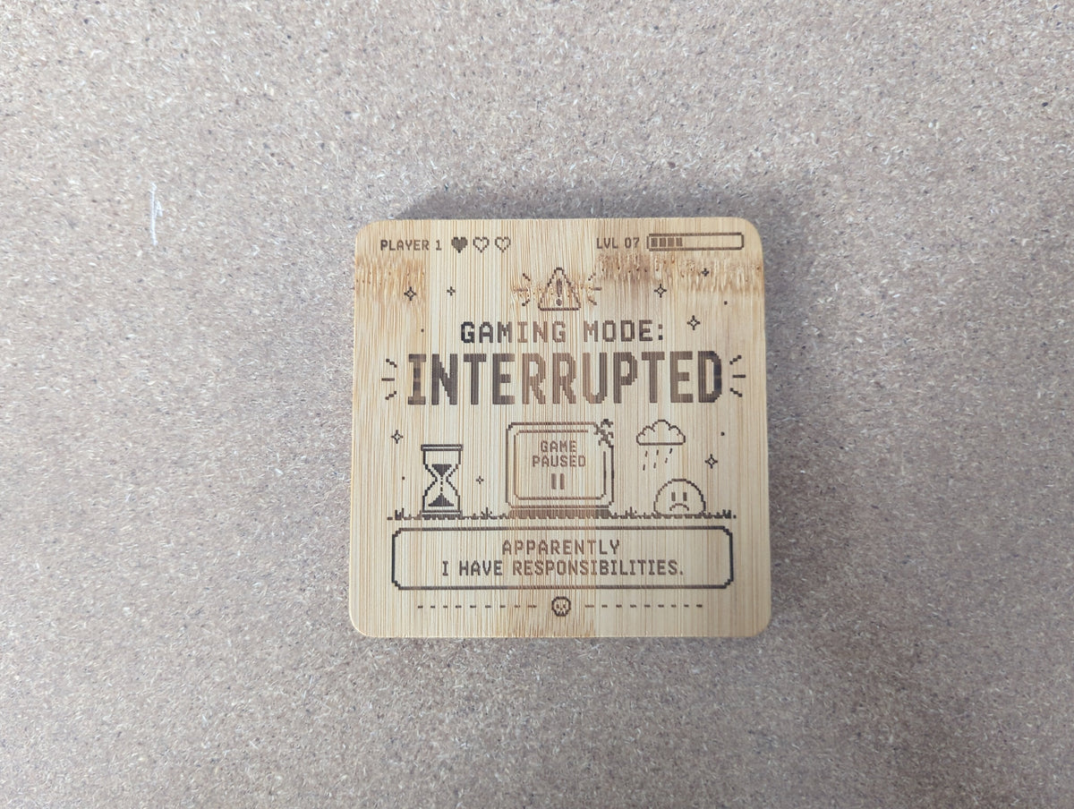 Gaming Status Coaster — Double-Sided Funny Bamboo Coaster