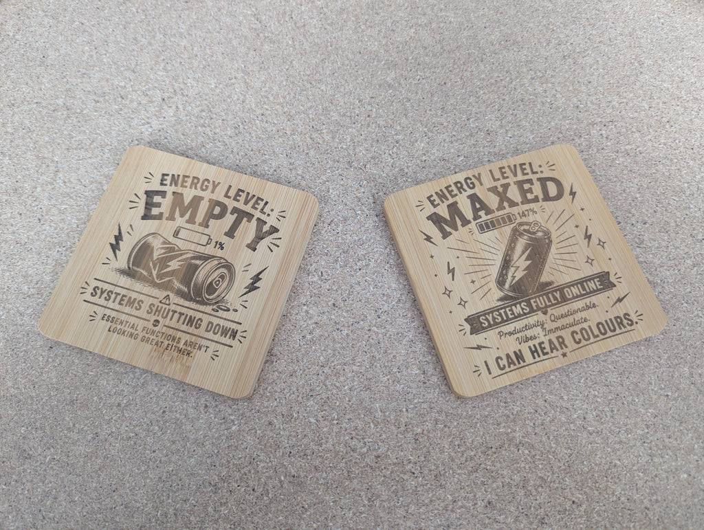 Energy Level Coaster — Double-Sided Funny Bamboo Coaster