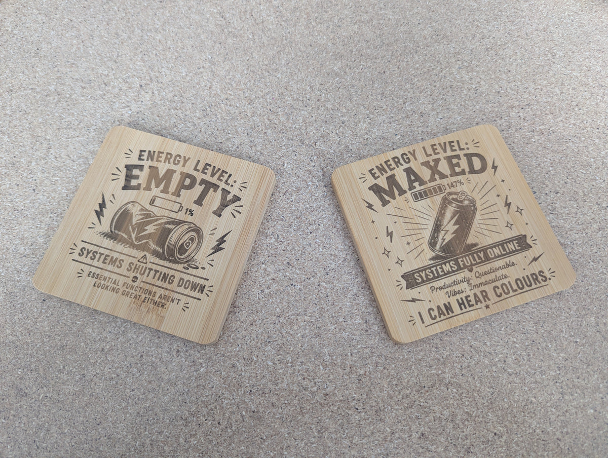 Energy Level Coaster — Double-Sided Funny Bamboo Coaster