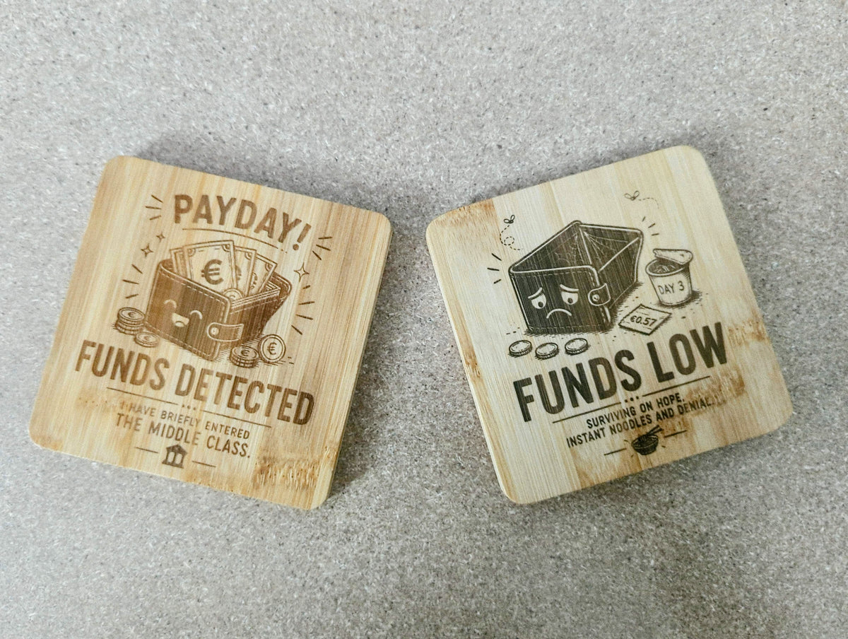 Funds Status Coaster — Double-Sided Funny Bamboo Coaster