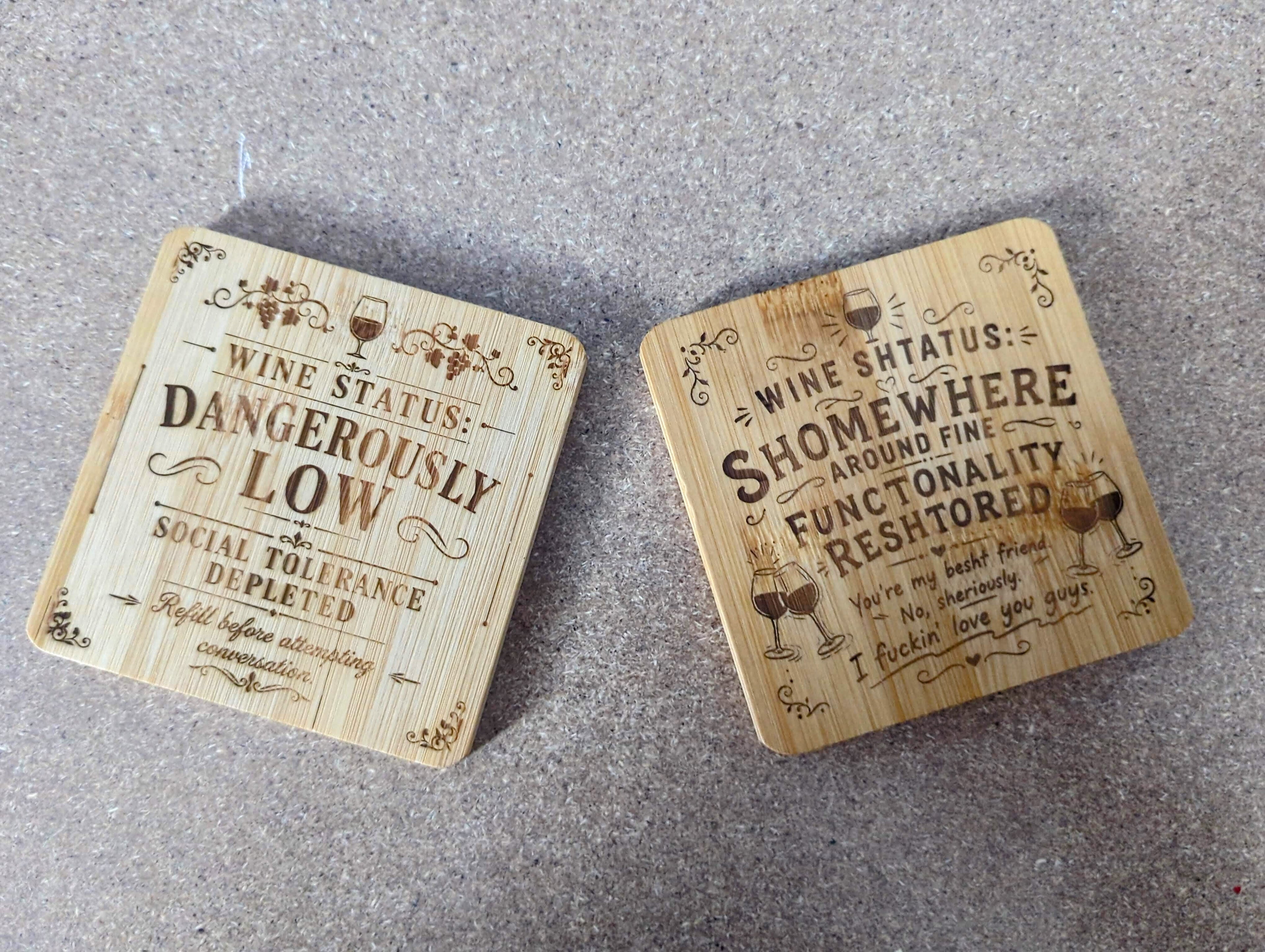 Wine Shtatus Coaster — Double-Sided Funny Bamboo Coaster