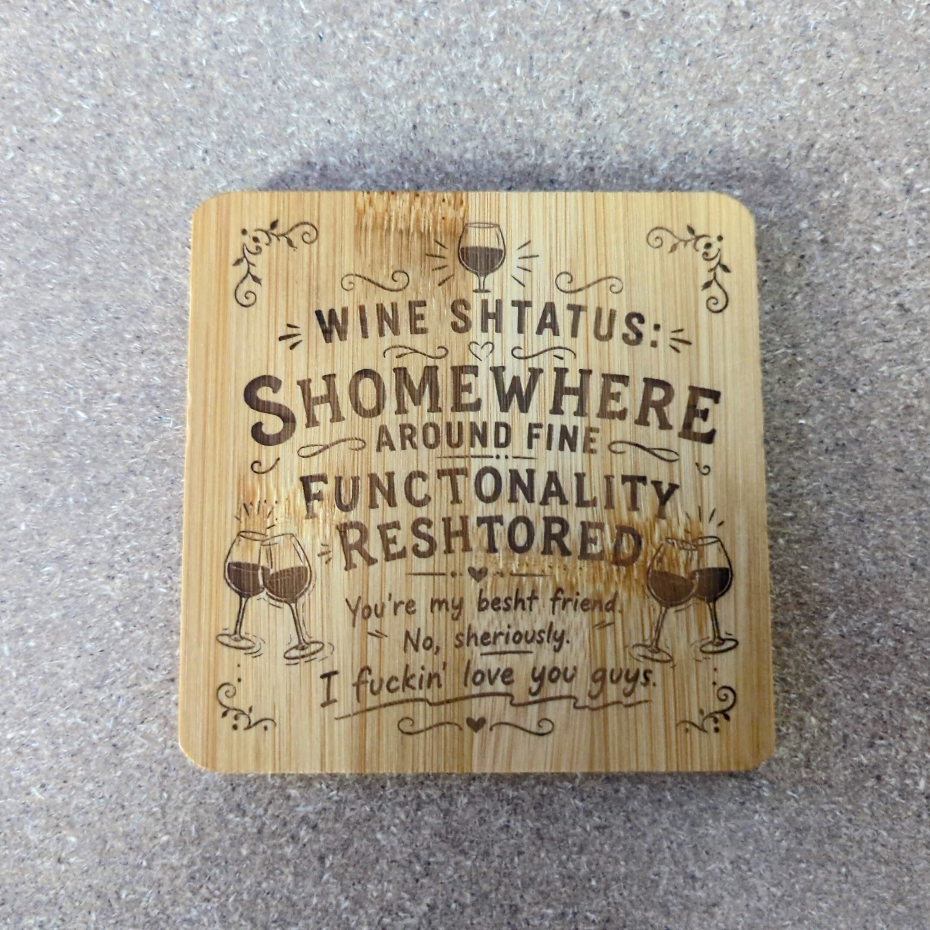 Wine Shtatus Coaster — Double-Sided Funny Bamboo Coaster